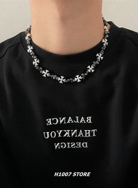十字花潮牌男锁骨链女小众设计感卫衣项链说唱嘻哈风Hiphop毛衣链