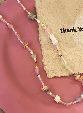 串珠彩色多巴胺童趣撞色星星糖果甜美粉色春夏项链锁骨链项圈吊坠