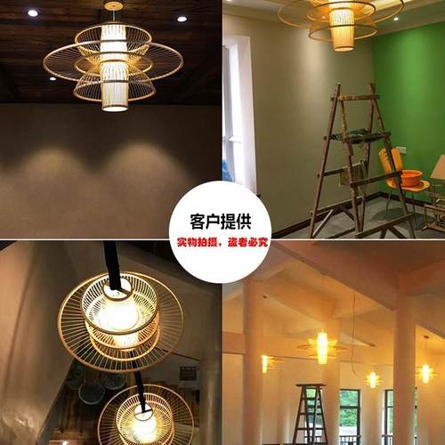 中式竹艺灯罩艺术饭店吊灯创意个性阳台灯笼简约宫灯民宿藤编灯具 - 图0