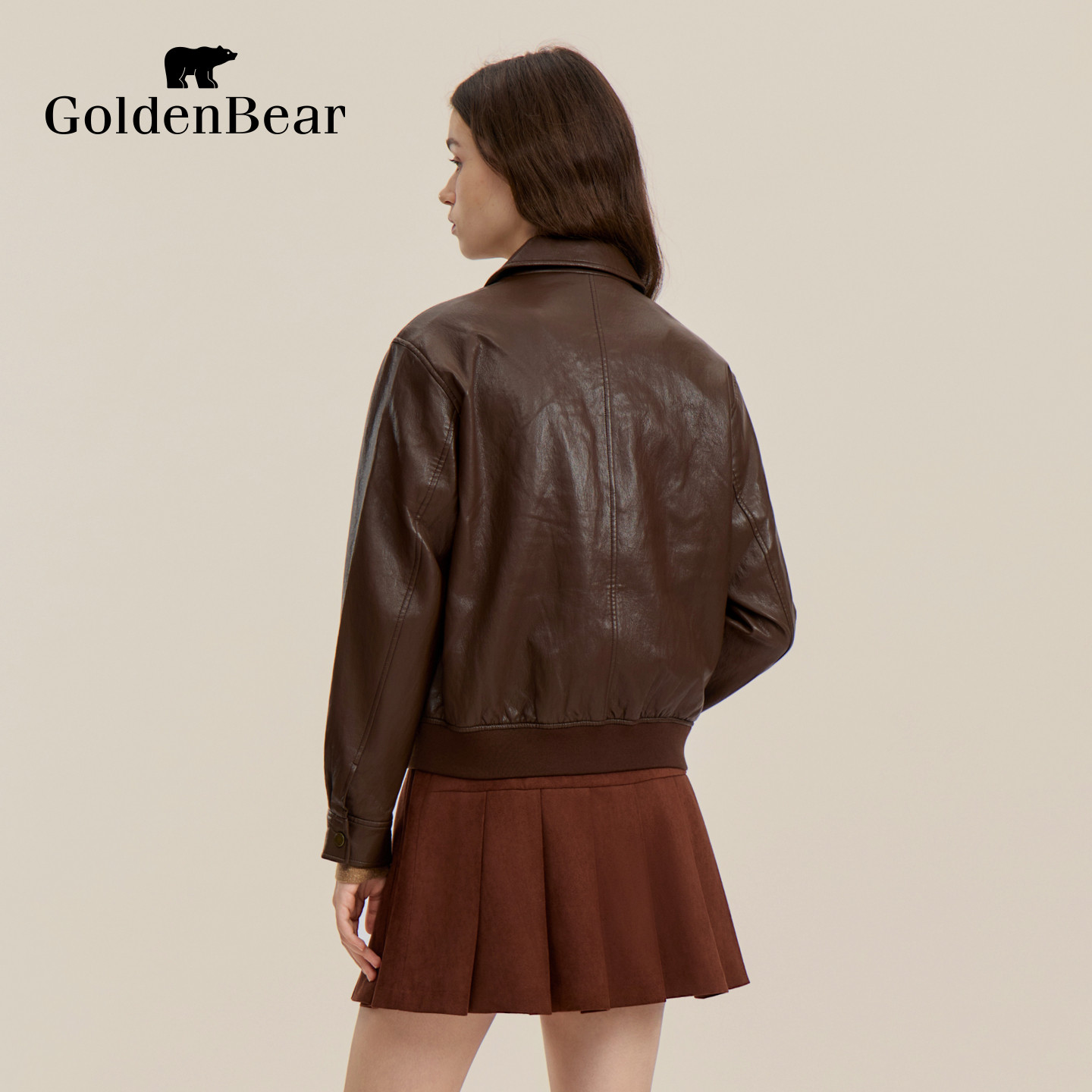 【冬季新品】GOLDEN BEAR/金熊 新款女士复古巴恩风皮衣夹克外套,淘宝优惠券,粉丝福利购,淘宝优惠卷