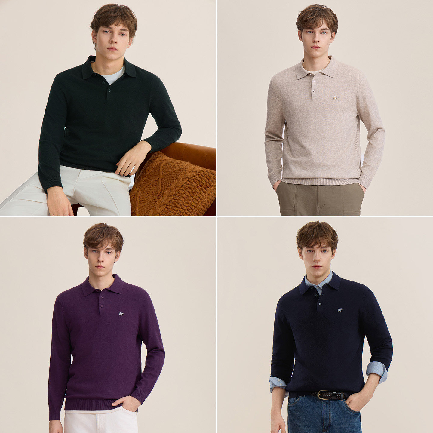 【华夫绒】GOLDEN BEAR/金熊 秋冬新款男装Polo领华夫绒针织衫,淘宝优惠券,粉丝福利购,淘宝优惠卷