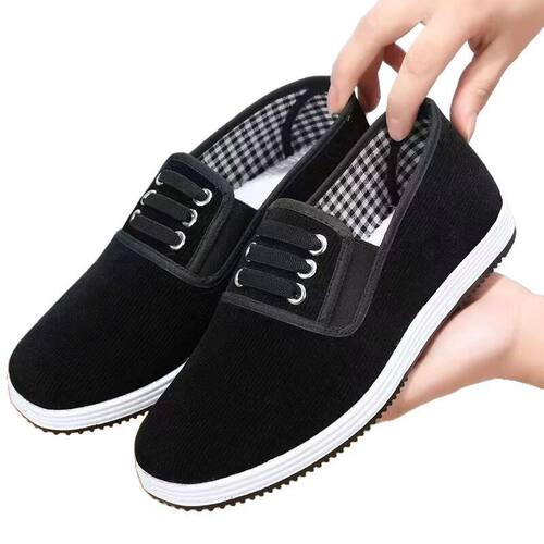 老北京布鞋灯芯绒面一脚蹬男女工作鞋开车鞋上班布鞋软底松紧带口 - 图3