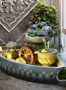 石墨假山流水喷泉室内玄关办公室A店铺景观装饰循环水落地鱼池摆