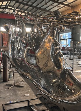 不锈钢浪花水景创意景观雕塑金属镜面亮化装饰小品艺术落地摆件