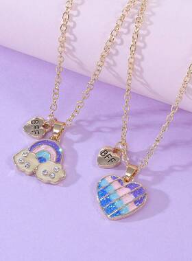 欧美合金滴油爆款BFF好朋友拼接独角兽项链爱心薯条彩虹吊坠项饰