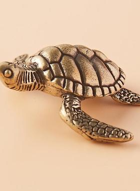 纯铜富甲天下富甲一方手把件大海龟黄铜工艺铜居家茶宠桌面铜摆件