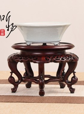 紫光檀实木大红酸枝加高盆景花瓶海棠几铜器鱼缸奇石圆摆件木托架