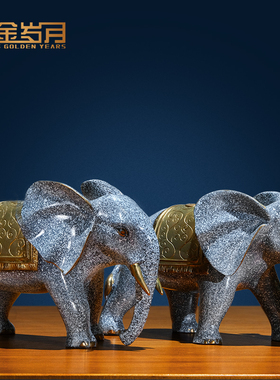 《雪花福象》大象一对铜摆件工艺品家居客厅办公室装饰乔迁礼品
