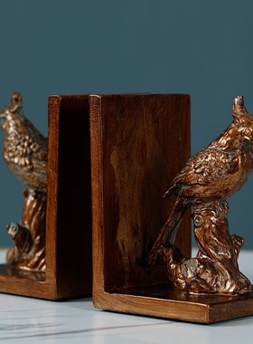 美式书房办公室创意装饰轻奢书挡艺术品鹦鹉书靠书柜柜子书档摆件