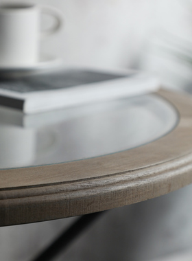 美式复古工业风铁艺茶几家居实木边几橡木角几咖啡桌子玻璃简约