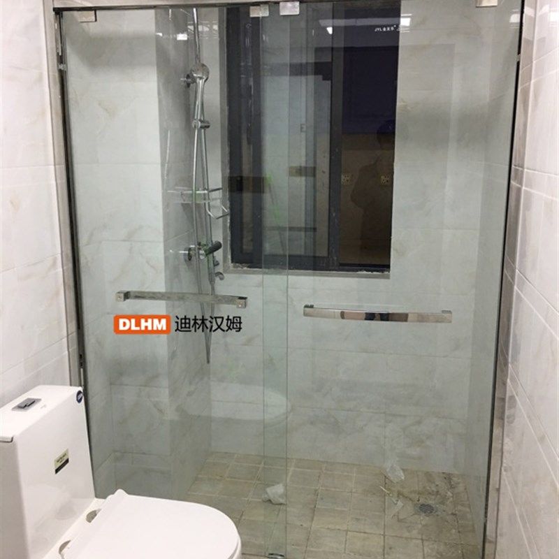 Stainless steel shower room with in-line sliding S door bathroom wet and dry separation glass partition bathroom double movable
