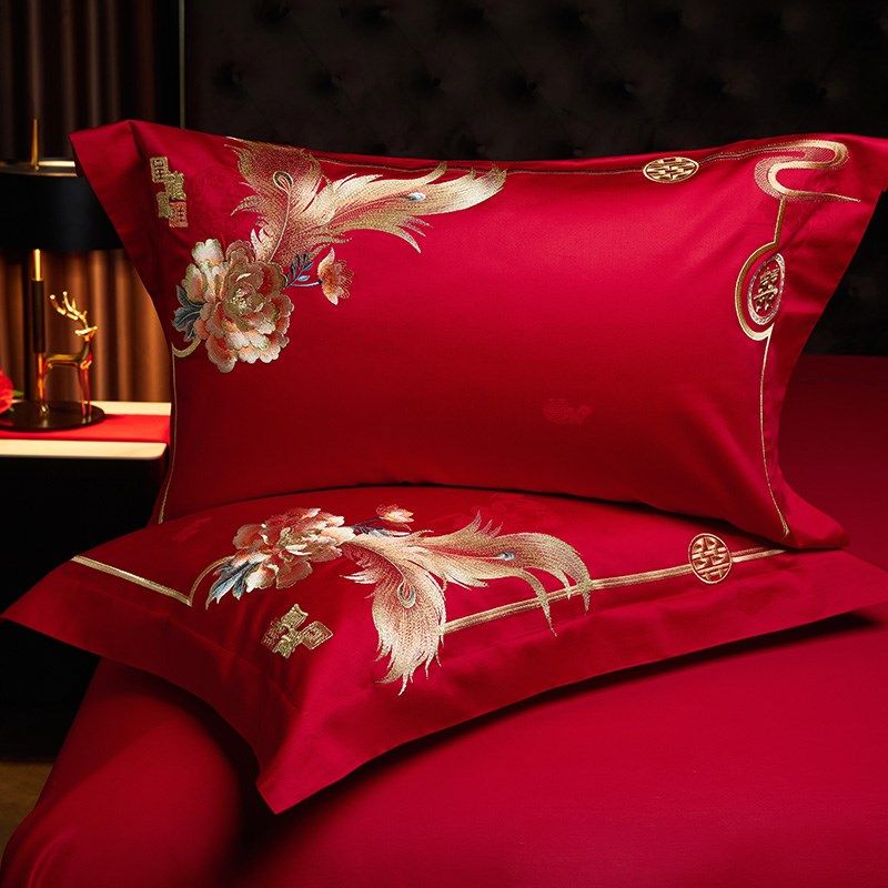 婚嫁结婚四件套新中式龙凤刺绣全棉大红色喜被T新婚庆床上用品,淘宝优惠券,粉丝福利购,淘宝优惠卷
