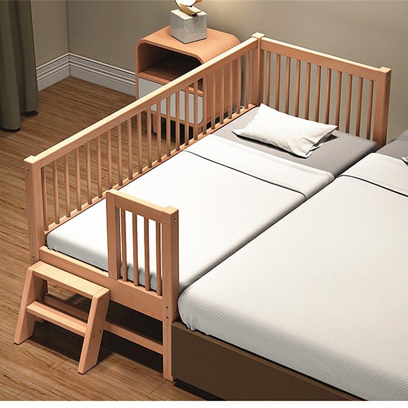 实木榉木儿童床婴儿床带护栏加宽加长加高拼接大床环保可定制小床,淘宝优惠券,粉丝福利购,淘宝优惠卷