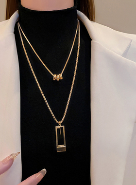 百搭毛衣炼2023年新款秋冬长版双层装饰项链女小众设计感高级配饰