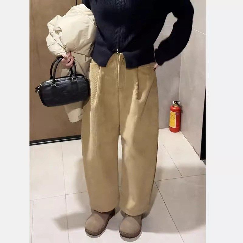 灯芯绒裤子女2024秋冬新款大码显瘦高腰小个子宽松九分休闲镰刀裤,淘宝优惠券,粉丝福利购,淘宝优惠卷