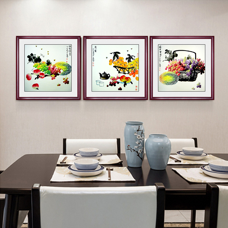 新中式石榴图餐厅装饰画硕果累累客厅玄关背景墙挂画水果饭厅壁画 - 图2