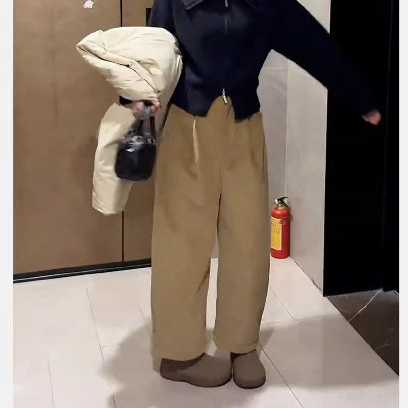 灯芯绒裤子女2024秋冬新款大码显瘦高腰小个子宽松九分休闲镰刀裤,淘宝优惠券,粉丝福利购,淘宝优惠卷