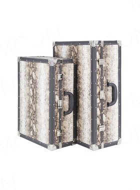 MOON慕空间收纳灰色蛇纹皮暖色五金手提旅行箱行李箱样板房衣帽间