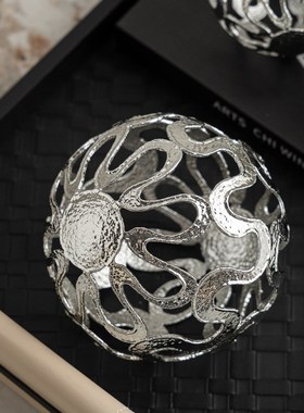 现代轻奢高级感镂空金属球客厅摆饰书桌酒柜电视柜桌面装饰品摆件