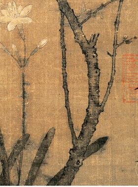 腊梅山禽图宋徽宗画花鸟新中式玄关装饰画竖版过道走廊中式中国风