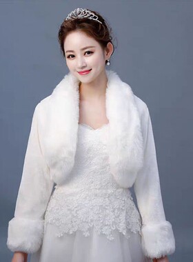 新款新娘婚纱礼服毛披肩外套结婚伴娘仿皮草斗篷冬季保暖