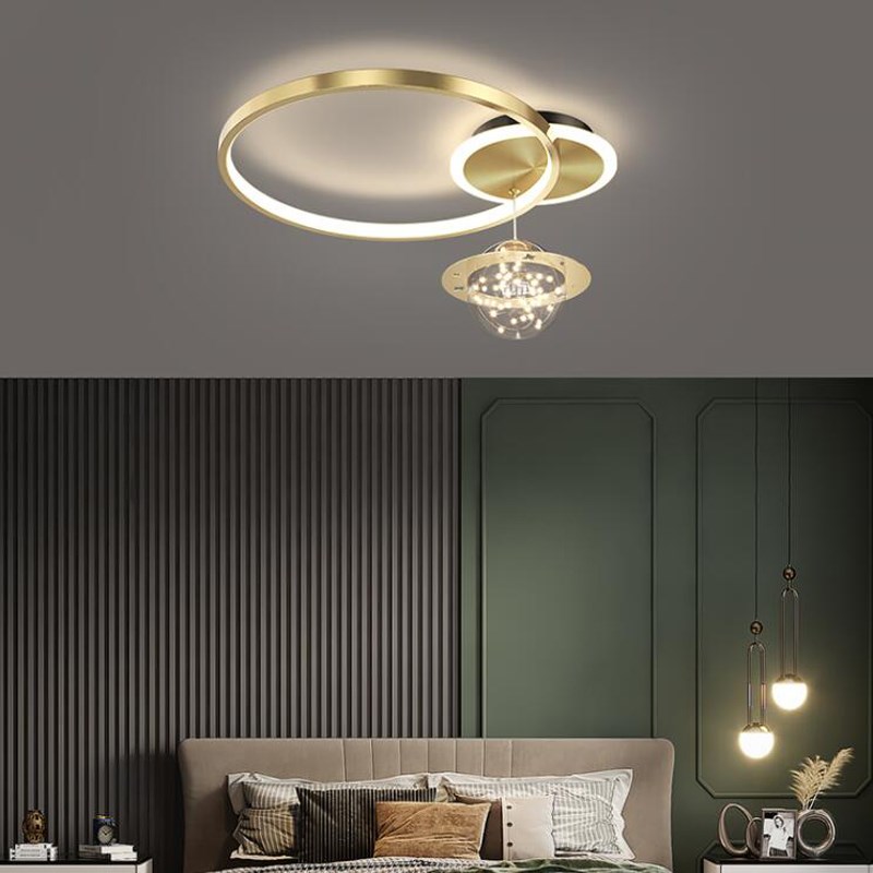 轻奢全铜卧室吸顶灯后现代简约房间书房高档水晶北欧超薄led灯具 - 图1