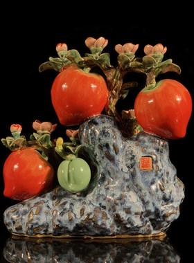 石湾公仔陶瓷寿桃摆件家居装饰客厅玄关中式摆设乔迁长辈生日送礼