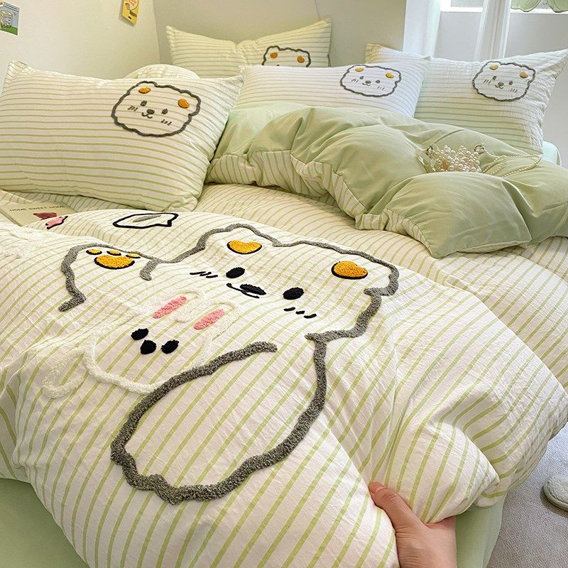 卡通水洗棉毛巾绣四件套被套非全棉床单宿舍床上三.件套床品4,淘宝优惠券,粉丝福利购,淘宝优惠卷