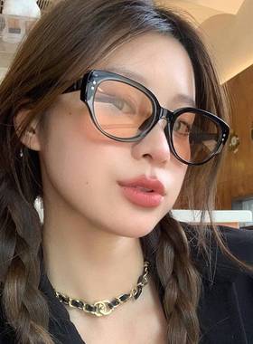 超轻框墨镜高清偏光镜白色猫眼太阳镜女潮高级感眼镜男可配近视镜