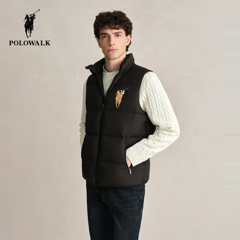 POLOWALK冬季新品男式立领羽绒马甲简约休闲男式马甲日常通勤男款,淘宝优惠券,粉丝福利购,淘宝优惠卷