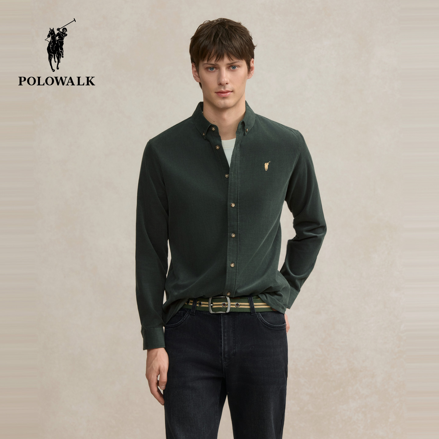 POLOWALK男装长袖衬衫2025秋季新品商务休闲灯芯绒纯棉衬衣男式,淘宝优惠券,粉丝福利购,淘宝优惠卷