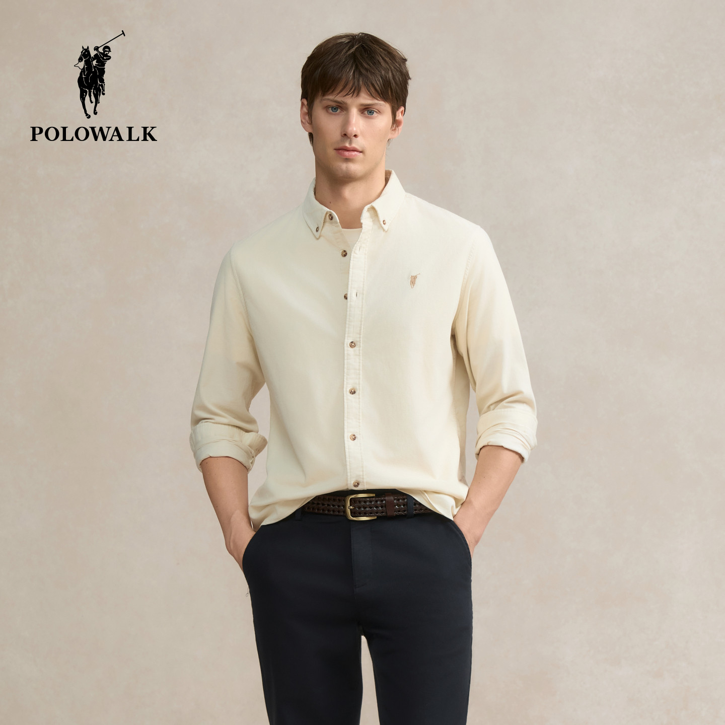 POLOWALK男装长袖衬衫2025秋季新品商务休闲灯芯绒纯棉衬衣男式,淘宝优惠券,粉丝福利购,淘宝优惠卷