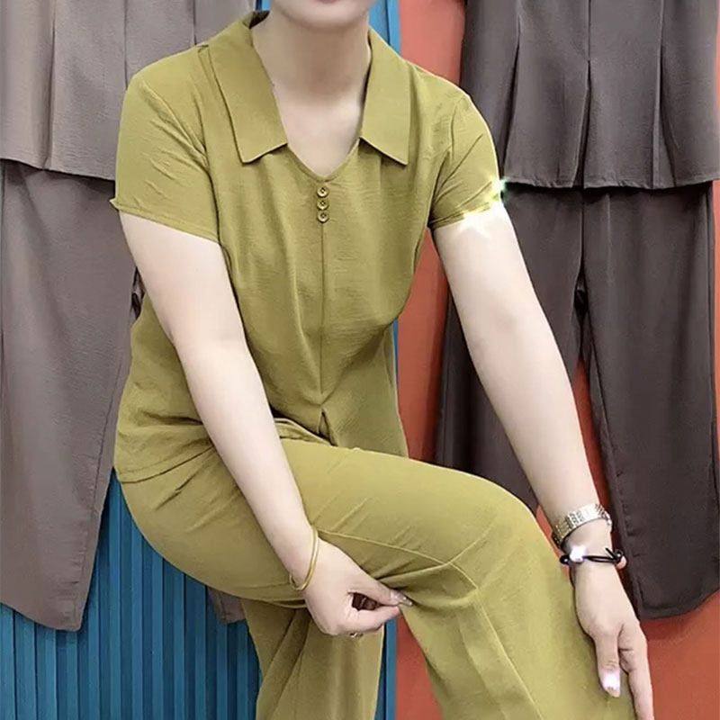 时尚洋气妈妈套装2023夏季新款宽松显瘦减龄短袖上衣裤子两件套女,淘宝优惠券,粉丝福利购,淘宝优惠卷