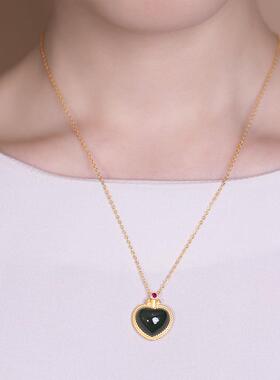 天然和田玉纯银青玉气质个性心形女士吊坠套链古典气质国潮