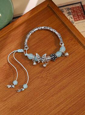 新中式幻彩串珠半蛇半蝶铃铛手链 小众级感古风莲花半镯手饰女