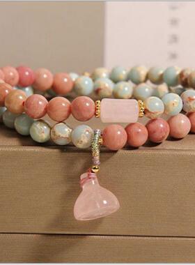 新中式奶油色手串双圈手链莲蓬设计送闺蜜情侣手链礼物饰品