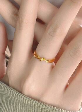 新款简约爱无尽缠绵结节镀金戒指女轻奢素圈开口食指指环潮送女友