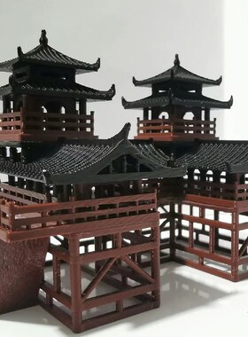 中式双子楼阁悬空寺古建筑假山造景小摆件K水陆鱼缸鱼池盆景微景