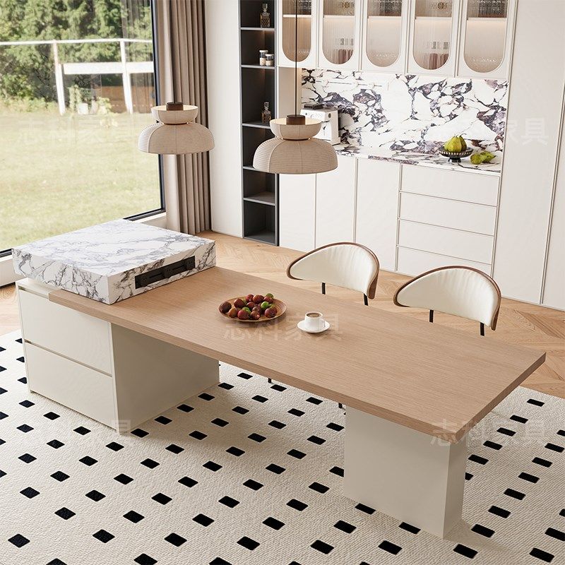 岩板岛台餐桌一体伸缩家用小户型法式奶油风岩板高端中岛台,淘宝优惠券,粉丝福利购,淘宝优惠卷