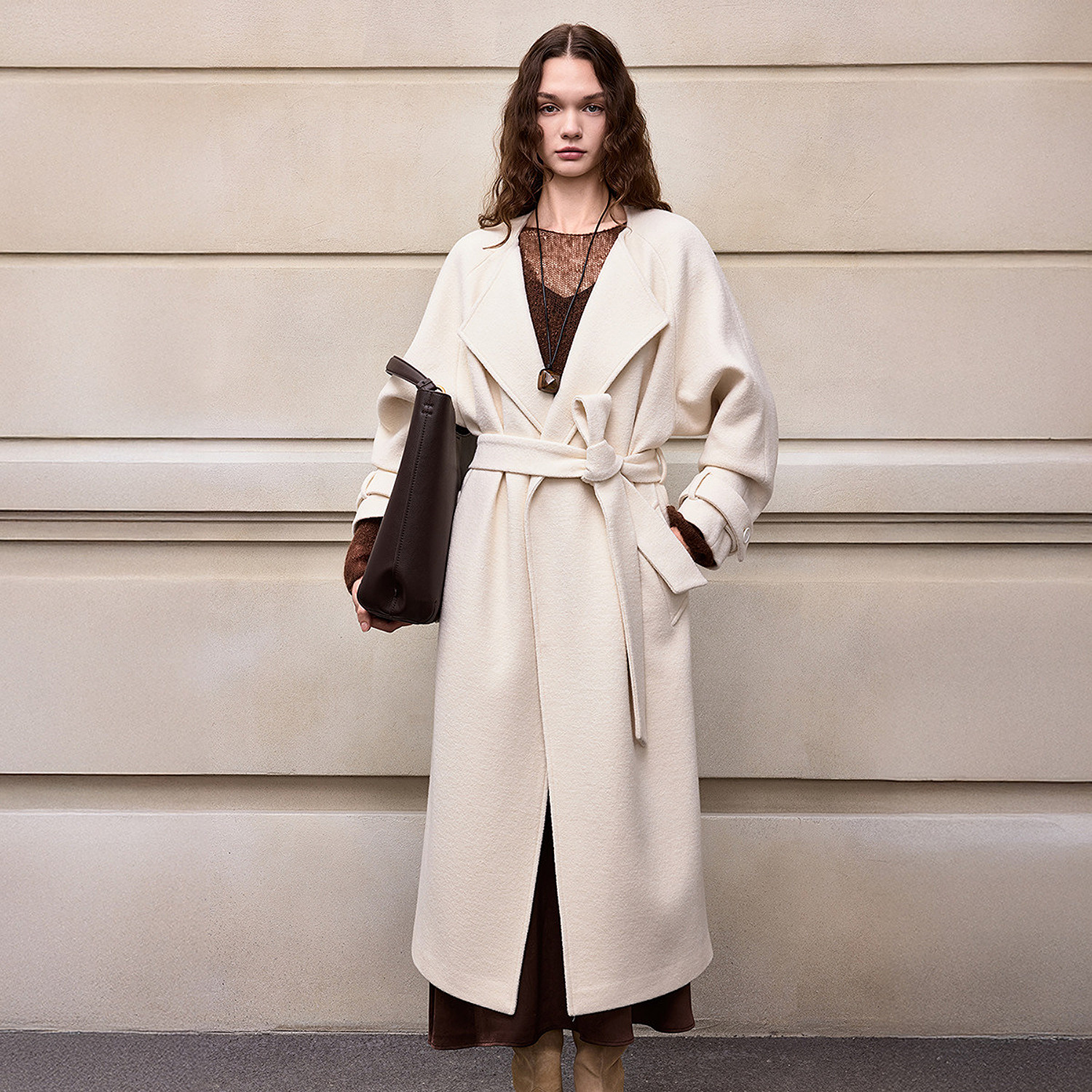 BCBG冬新款时尚气质优雅褶饰立领插肩袖系带长款女风衣外套,淘宝优惠券,粉丝福利购,淘宝优惠卷