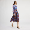 BCBG autumn women's fashionable temperament floral print lace pleated lace mid-length dress long skirt