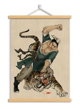 武松打虎图挂画水浒传人物国画办公室装饰画客厅书房墙面玄关壁画
