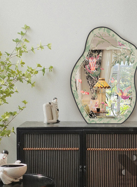 《喜上枝头》新中式镜子桌面摆件寓意好花鸟镜面装饰画卧室摆画