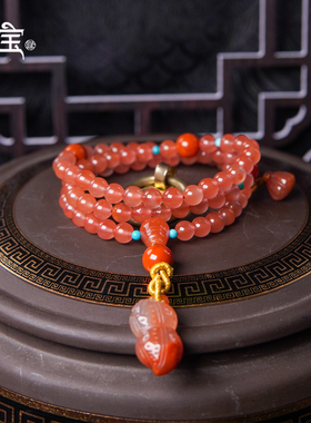 七宝缘绛玲珑福泽绵长天然原矿南红玛瑙手串女款冰飘冰红多圈手链