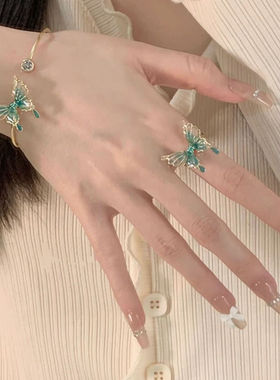 「绿尾蝶」复古森系蝴蝶手镯气质小众高级设计感送女友中秋礼物