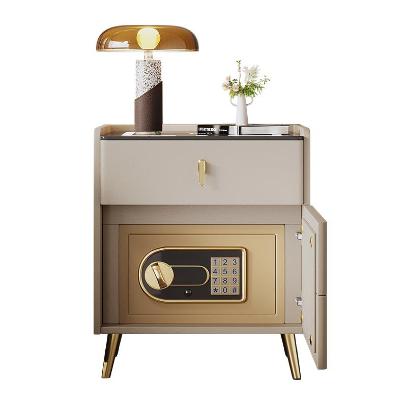 简约现代带保险箱床头柜家用卧室多功能带灯无线充电全实木储物柜 - 图3
