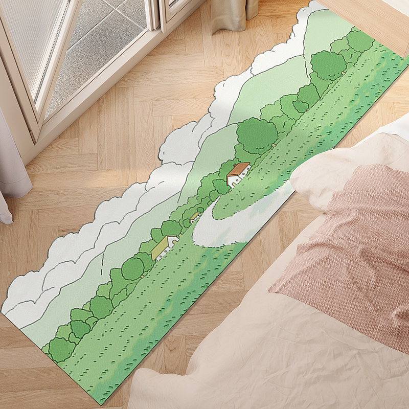 Pastoral style bedroom B bedside mat anti-fall and dirt-resistant PVC carpet children's room tatami wipeable no-wash non-slip foot mat
