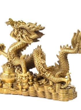 纯铜祥龙摆件客厅家居装饰品办公室聚宝盆龙摆件工艺礼品摆饰中式