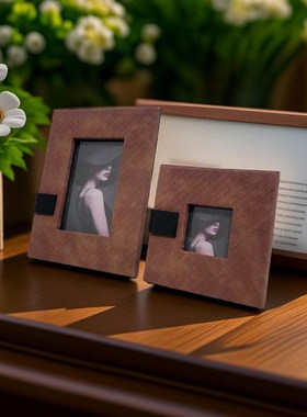 diy相框摆台高级感马毛样板间桌面立体6寸长方形装饰中空玻璃摆件