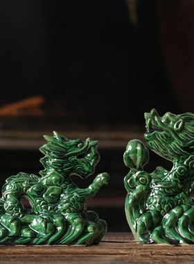 陶瓷龙摆件唐三彩龙戏珠龙家居办公室桌面装饰工艺品开业送福礼品